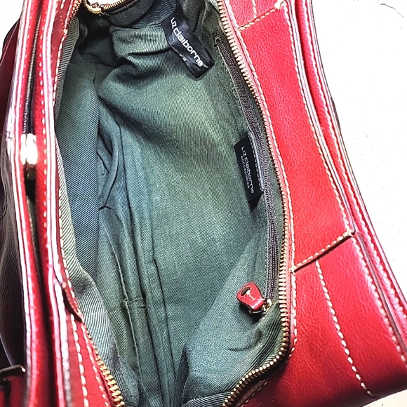 Vintage Leather Liz Claiborne Habdbag, Purse. Red Leather Tote Bag - Picture 4 of 14